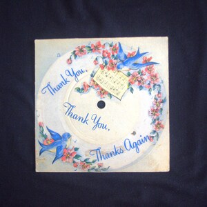 Disco de cartón vintage: años 1940/1946 "Thank-You", Bluebirds & Flowers "Voco Cards... el saludo discográfico"