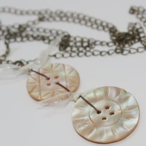 Handmade Necklace: Antique Carved Mother of Pearl Buttons & Organza Bows
