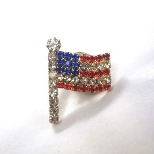 Broche/cartera/pin de solapa vintage: pequeña bandera de diamantes de imitación rojos, blancos y azules / Patriótica / Americana