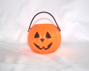 Vintage Blow Mold: Small Halloween Pumpkin / Jack o' Lantern, Thin Handle, 3" Round, Triangle Eyes