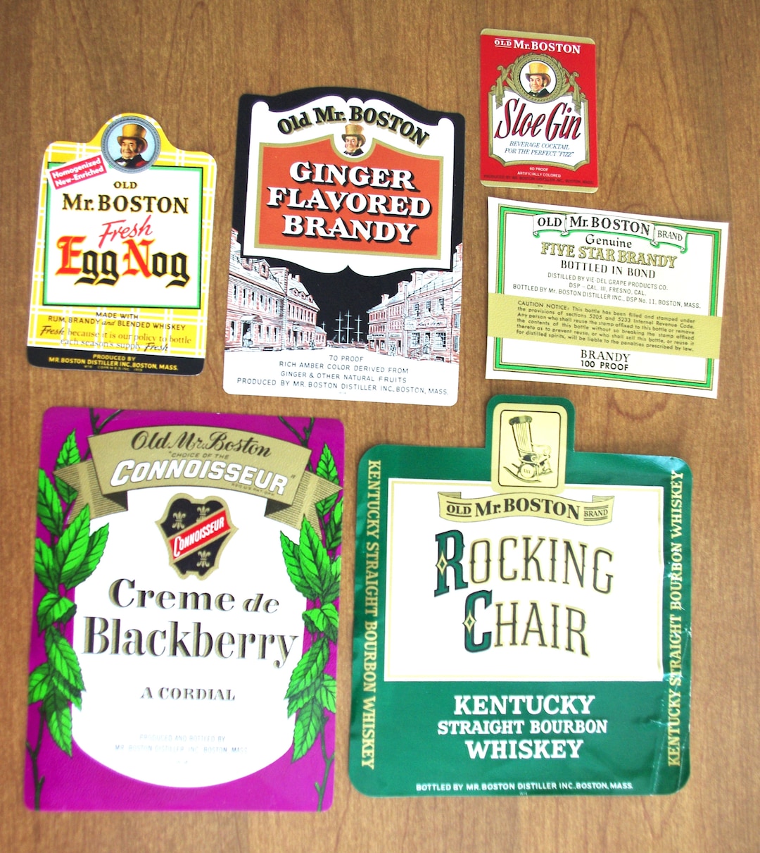 6 Vintage Liquor Bottle Labels Old Mr. Boston Brandy Sloe Etsy
