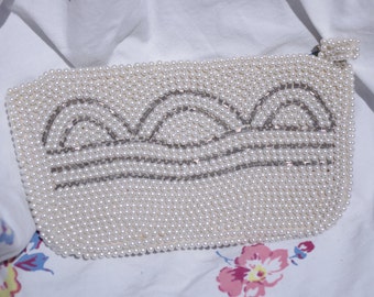 Vintage Evening Bag / Clutch: Art Deco 1930s Pearl & Beaded w/ Scallops
