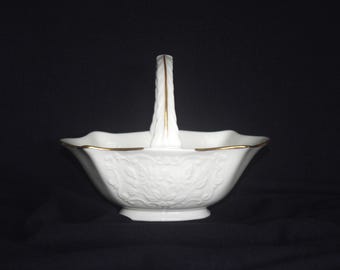 Vintage Lenox: Porcelain "Sans Souci" Small Oval Basket w/ Handle, 1980s / 80s