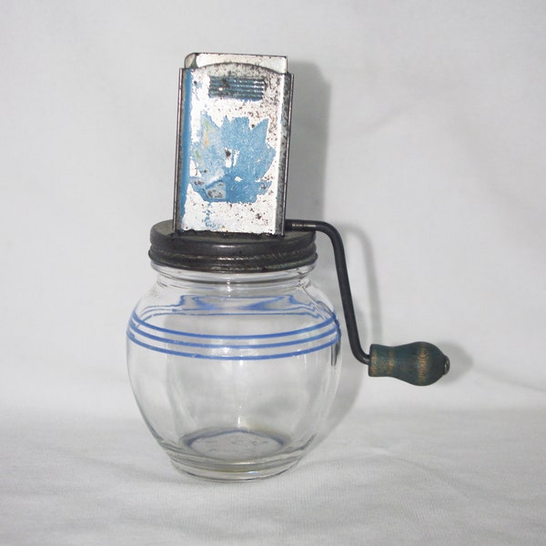 Vintage Nut Chopper / Grater / Grinder: Hazel Atlas, Blue Cold Paint Stripes, 5935, 1940s-1950s