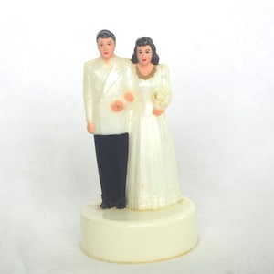 Vintage Wedding Cake Topper: Hard Plastic Bride & Groom, Pearlized, 1950s / 50s MCM