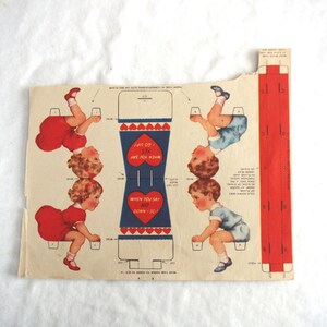 Vintage Mechanical Valentine Kit: 1930s Girl and Boy on See-Saw / Teeter-Totter, Uncut