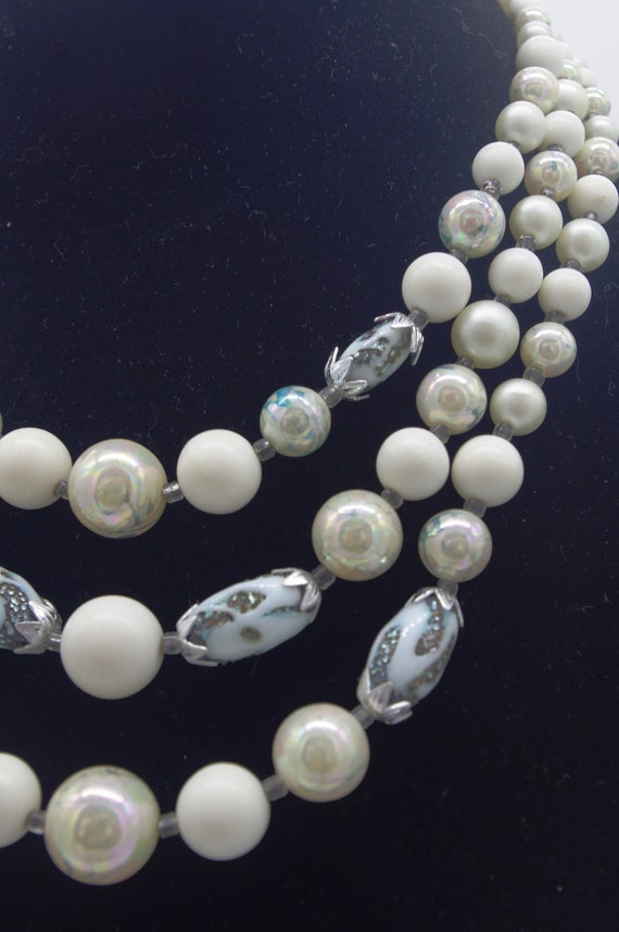 Vintage Beaded Necklace & Earring Set: White Silv… - image 3