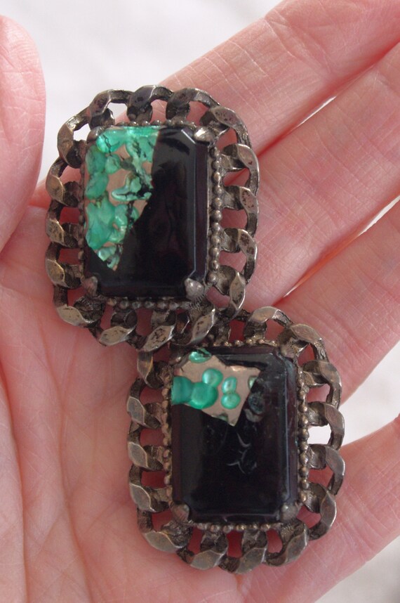 Vintage Necklace / Earring Set: Unusual Molded Bl… - image 5