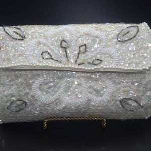 Vintage Evening Bag / Purse / Clutch: 1950s, Beaded w/ Pearl Beads & Sequins, Flowers
