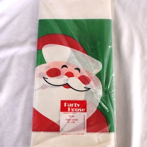 Vintage Christmas Paper Tablecloth / Table Cover: Santa Head, 1980s / 1983, Unused / MIP