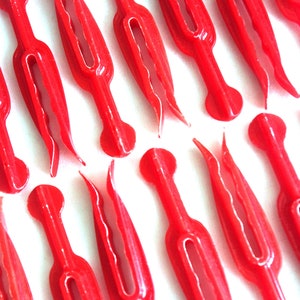 15 Vintage Clothespins: 3.5" Size, "Mastro" Red Hard Plastic, 1950s-1960s