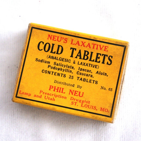 Medicine / Pharmaceutical Collectible / Quack Medicine: Neu's Laxative Cold Tablets, St. Louis, 1930s