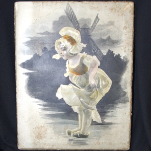 Vintage Werbung: Verzierte Jacobs New Orleans Candy Box Handgemaltes 3-Dimensionales Holländisches Mädchen M. Greiner 1900er Jahre