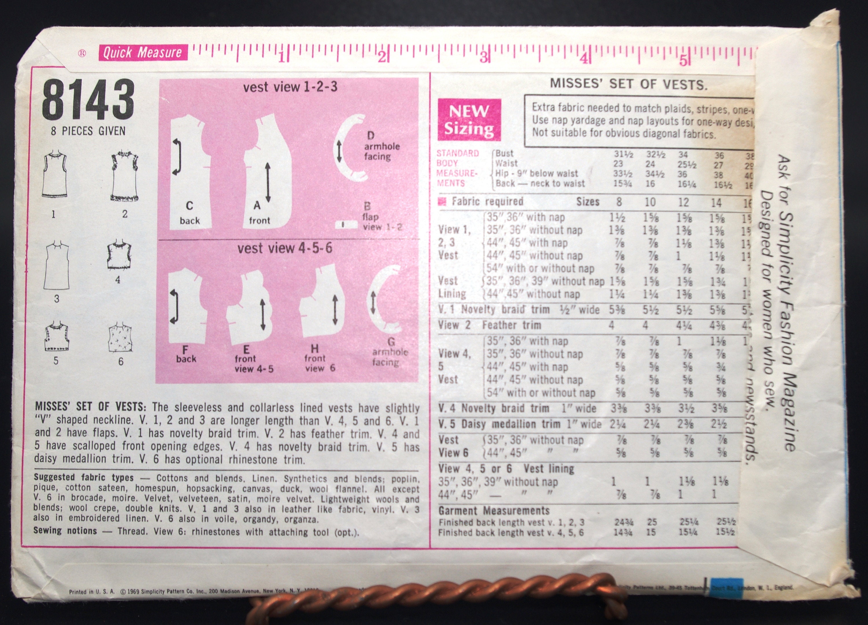 Vintage Vest Pattern: Simplicity Miss Pattern 8143 Sz 10 Vintage Vest Pattern: Simplicity Miss Pattern 8143 Sz 10