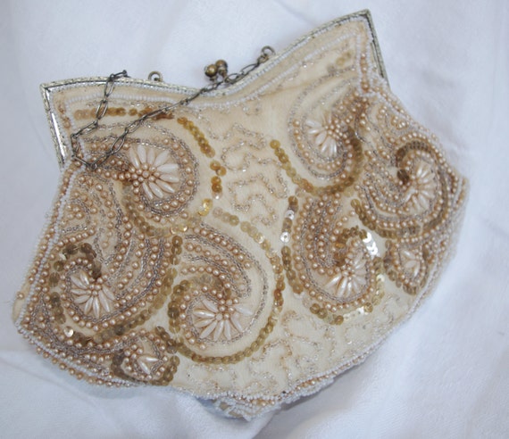 Vintage Evening Bag 1920s Beaded Embroidered w/ P… - image 3