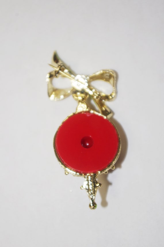 Vintage Christmas Pin / Brooch: Red Plastic Dangl… - image 3