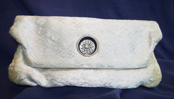 Vintage 1960s Ivory & Silver Brocade Evening Bag W/ Rhinestone - Etsy