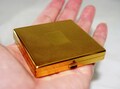 Vintage Powder Compact: "Elizabeth Arden / New York" Gold with Red Stone Opening, 1950s