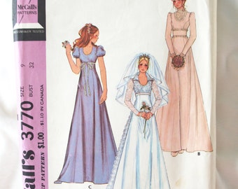 Vintage Wedding / Bridesmaid Dress Pattern: McCall's #3770 1973 / 1970s Sz 9