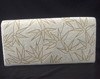 Vintage Handbag / Clutch: Intricate White Seed Beads & Spiky Clear Bugle Bead Flowers, 1940s