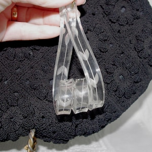 Vintage Handbag / Clutch: Black Crocheted Cording Corded with Carved Lucite Pull Art Deco 1930s