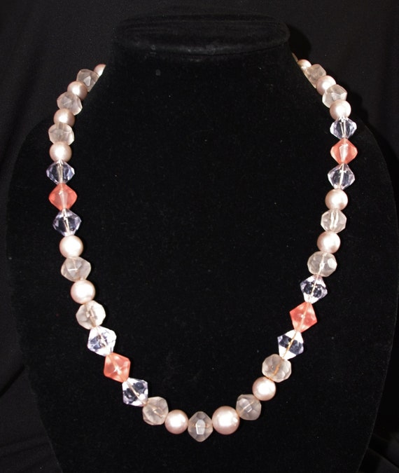 Vintage Beaded Necklace: 1980s, Pearl, Clear, Smo… - image 1