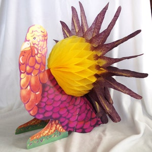 Vintage Thanksgiving Honeycomb Turkey Decoration, Unusual Separate &quot;Feather&quot; Tail, 1970s