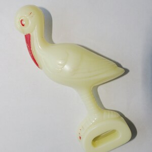 Vintage Toy Rattle: Yellow Stork Hard Plastic 1950s