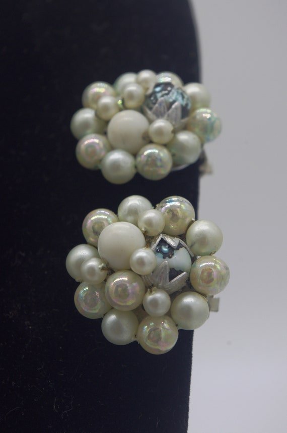 Vintage Beaded Necklace & Earring Set: White Silv… - image 4