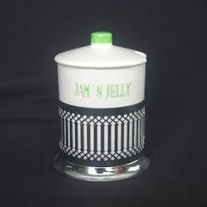 Vintage Ceramic Condiment Jar: MIJ Jam N&#39; Jelly w/ Chrome Holder