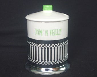 Vintage Ceramic Condiment Jar: MIJ Jam N' Jelly w/ Chrome Holder