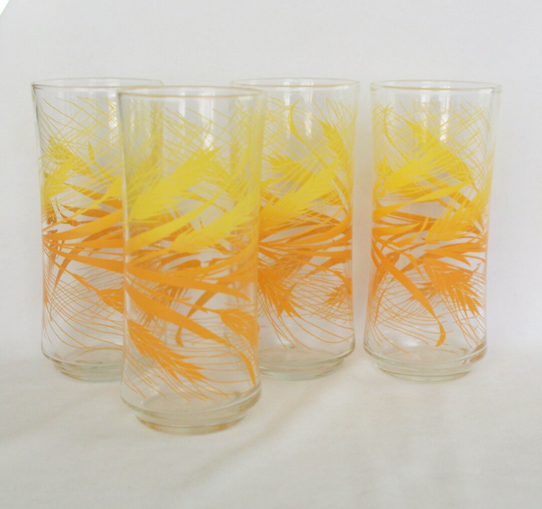 4 Vintage Tumbler / Bar / Cooler / Drink Glasses Libbey wheat Yellow