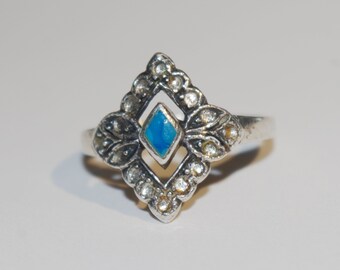 Anillo vintage de plata de ley: turquesa en forma de diamante, 925, década de 1970 / años 70