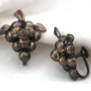 Vintage Mexico Silver Earrings: Grape Cluster, Screw Back, 1950s / 50s / MCM