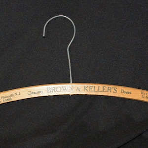 Vintage Wooden Hanger: Advertising "Brown & Keller's Cleaners Dyers Plainfield N.J." 1930s