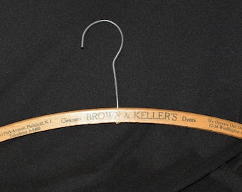 Vintage Wooden Hanger: Advertising "Brown & Keller's Cleaners Dyers Plainfield N.J." 1930s