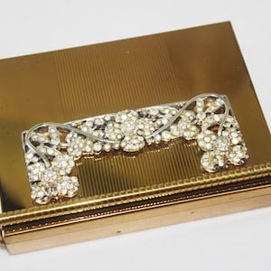 Vintage Volupte &quot;Swinglok Sophisticase&quot; Gold Metal & Rhinestone Compact / Carryall / Purse / All-In-One / Minaudiere