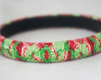 Bangle Bracelet: Red, Green, Pink, & White Polymer Clay (?)