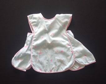 Vintage Baby Clothing: 1960s Tie-Back Pinafore / Apron, Blue Cotton w/ Rabbits / Bunnies, Handmade