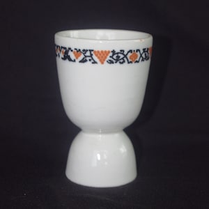 Vintage Ironstone Ceramic Double-Sided Egg Cup: Large, Black & Brown Pattern, 1950s