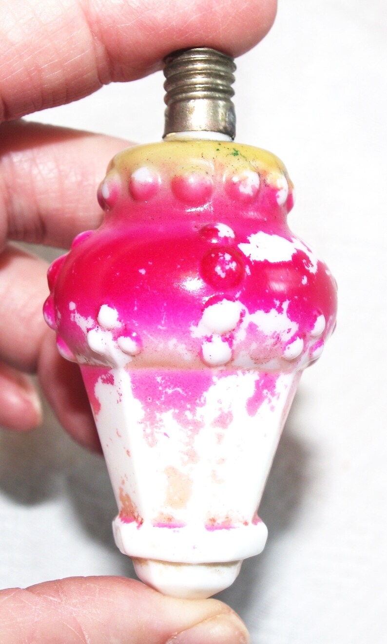 Figural Christmas Light Bulb Pink Lantern Milk Glass Made in Japan 1920s 3