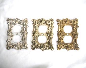 CHOICE - Vintage Socket Cover: Ornate Gold Metal w/ Flowers / Scrolls, &quot;Amer. Tack & Hdwe&quot; 1960s / 1967