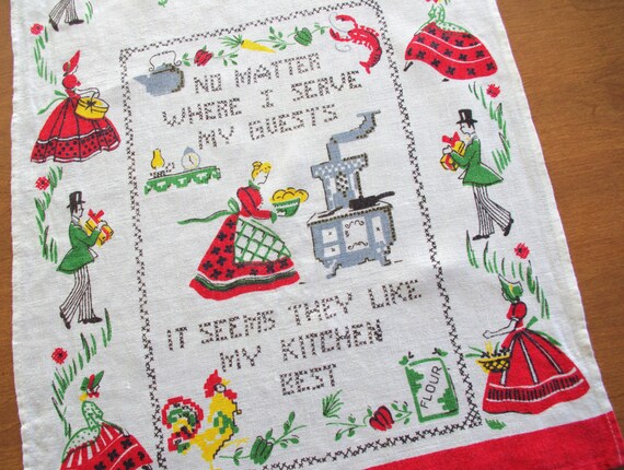 【メーカー再生品】 Towel Kitchen Linen Printed Vintage / Old Towel: Tea / Cloth 洋書