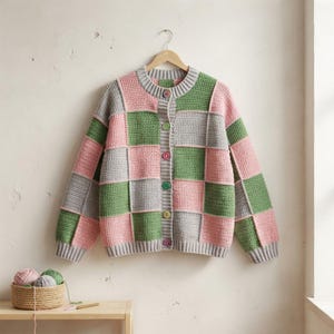 Oversized Crochet Sweater, , oversized patchwork sweater, Color Block Crochet Cardigan, patchwork crochet cardigan pattern