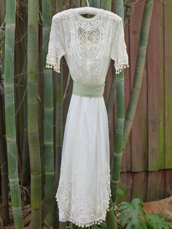 1912 Titanic Era Heavily Embroidered Tulle Tea Dre