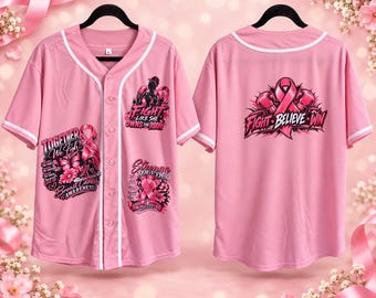 Camiseta de béisbol rosa para concienciar sobre el cáncer de mama: Lucha, cree, gana (Artículo físico)