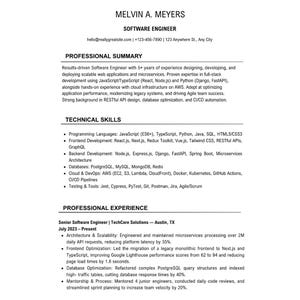 ATS-Friendly Software Engineer Resume Template, Tech Developer Cover Letter (Canva Editable)