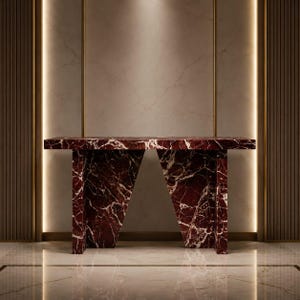 Rosso Levanto Marble Tabletop, Burgundy Red Stone Slab, Custom Cut Console Surface