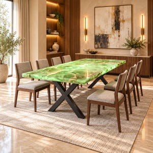 Green Onyx Dining Table Top, Luxury Green Stone Slab, Rectangular Custom Tabletop for Dining Room