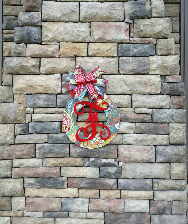 Summer Front Door Decor Personalized Fabric and Wood Wreath Wedding Gift Front Door Hanger